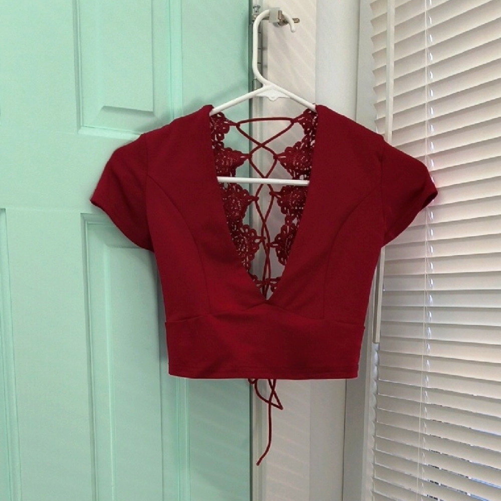 Burgundy Lace-Up Women's Crop Top